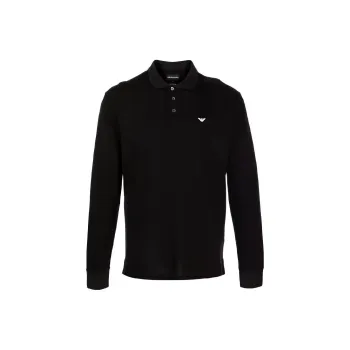 EMPORIO ARMANI Logo Embroidered Half Button Polo Shirt
