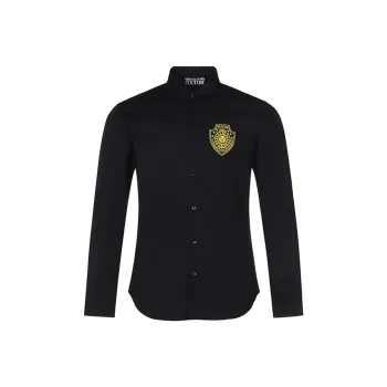 VERSACE JEANS COUTURE SS22 Mens Cotton Embroidered Long Sleeve Shirt Black