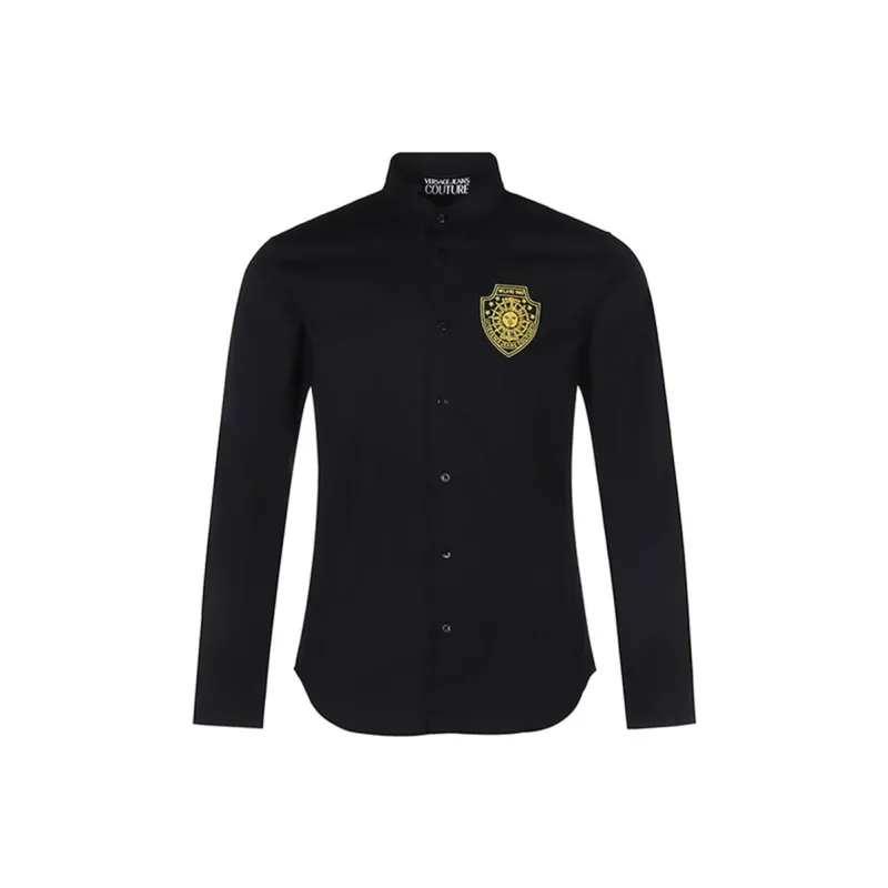 VERSACE JEANS COUTURE SS22 Mens Cotton Embroidered Long-Sleeve Shirt Black-0