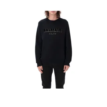 BALMAIN Flocked Logo Crewneck Sweatshirt