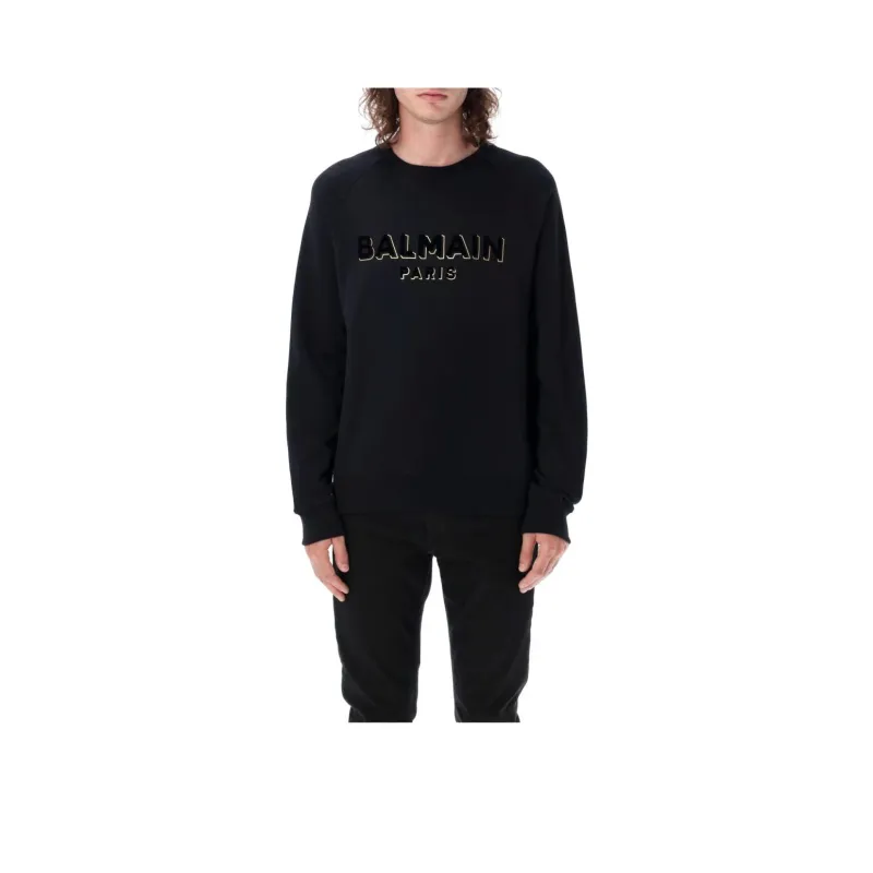 BALMAIN Flocked Logo Crewneck Sweatshirt-0
