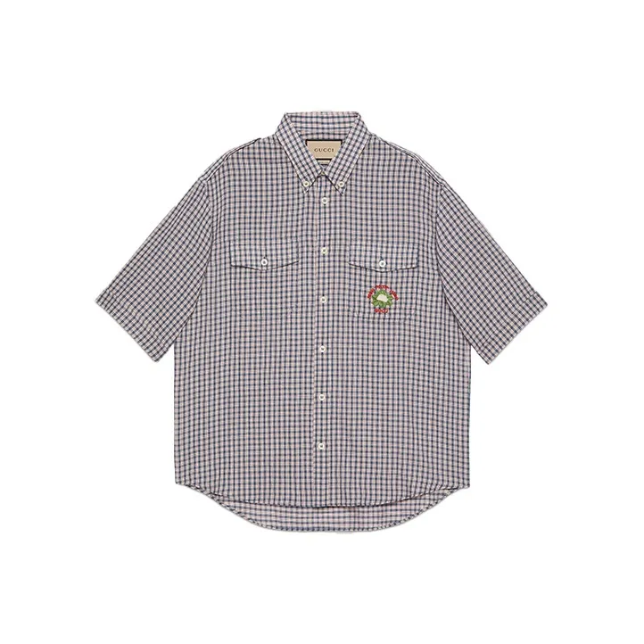 GUCCI Shirts Men Blue Red-0