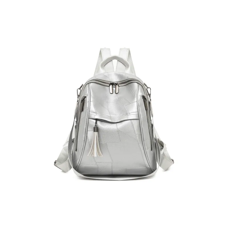 SEVENMOONS PU Backpack Unisex Ecru/Silver/Black/Dark Brown-2