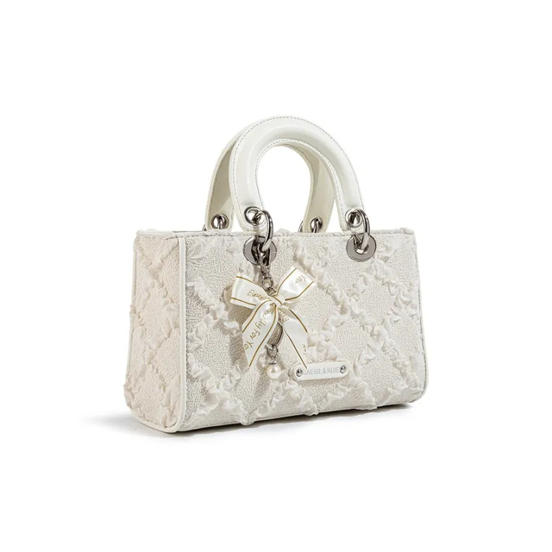 CAEISL&KCIEL Synthetic Leather Handbag Women's White Diamond Pattern-3