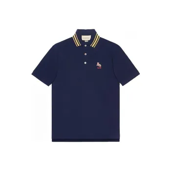 GUCCI Cat Patch Piqué Polo Shirt