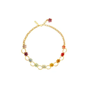 Oscar De La Renta Crystal Flower O Chain link Necklace