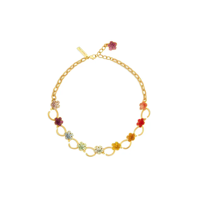 Oscar De La Renta Crystal Flower O Chain link Necklace-0