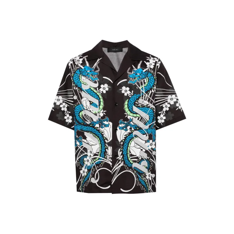 AMIRI Dragon Printed Short Sleeved Bowling Shirt-0