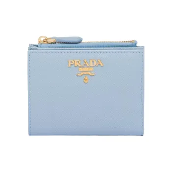 PRADA Saffiano Leather Wallet Trumpets Women's Light Blue