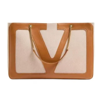 Valentino GARAVANI Canvas Bag, Tote Bag, Shopping Bag, Shoulder Bag Large Size Women's Brown & Natural