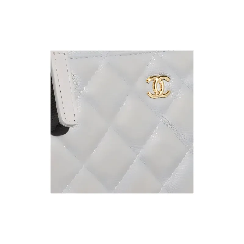 CHANEL Small Grain Embossed Caviar Cow Leather Pouch Clutch Coin Purse Mini Women's Gray-4