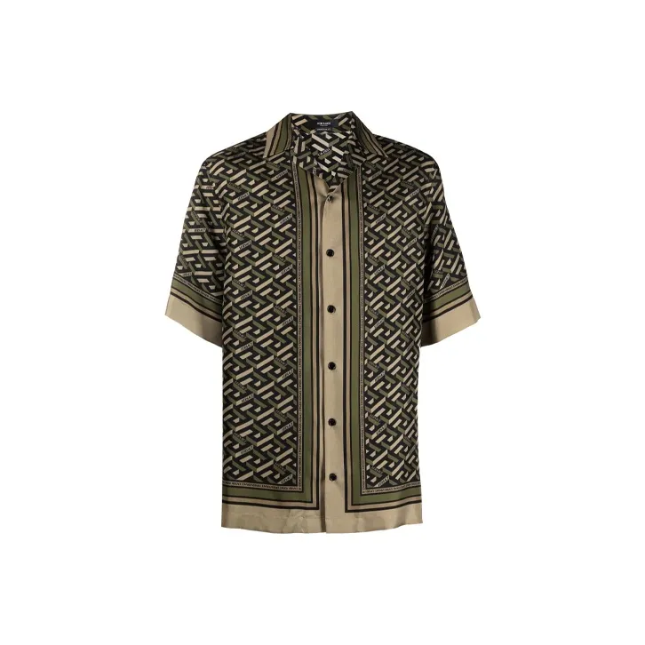 VERSACE La Greca Print Silk Shirt-0