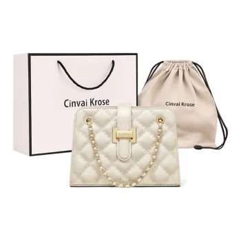 CinvaiKrose Cow Leather With Synthetic Leather Shoulder Bag, Crossbody Bag For Work Tote Small Size Women's Black/Ecru