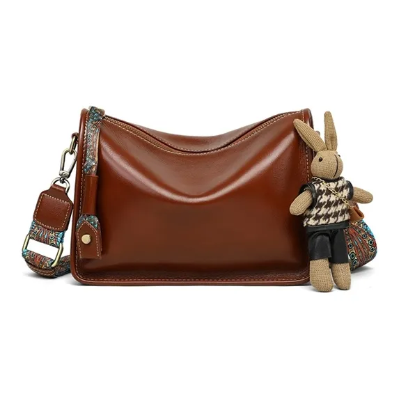VINEY Cow Leather Shoulder Bag, Crossbody Bag, Pillow Bag Regular Women's Brown-3