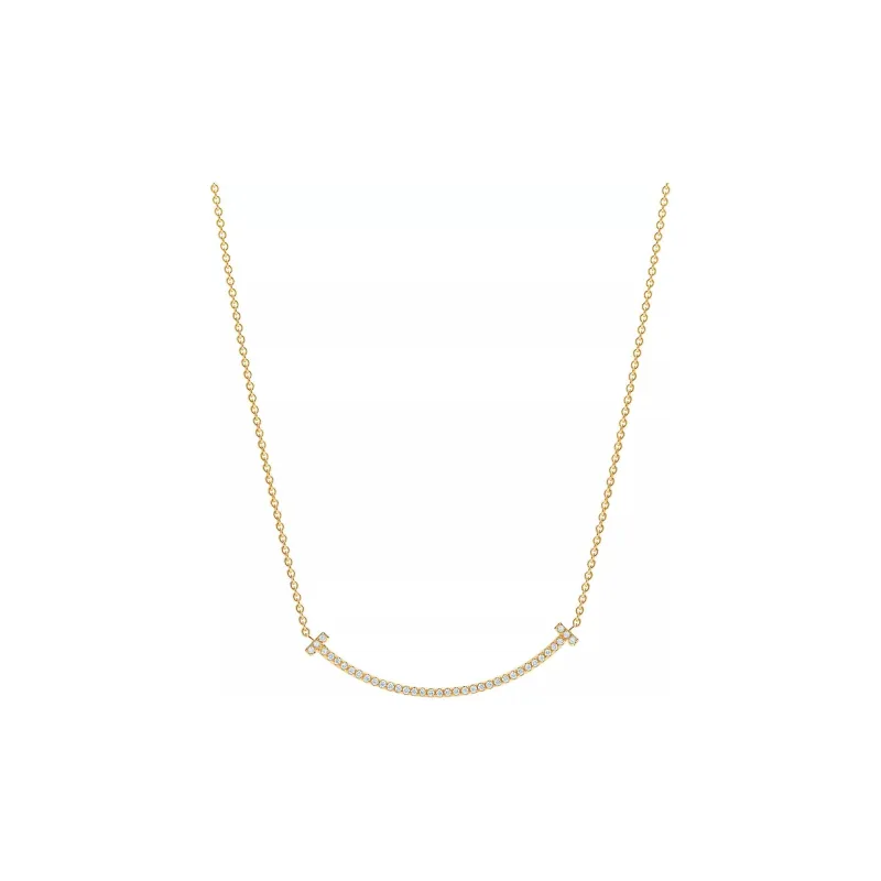 TIFFANY & CO. 2010s 18k Rose Gold T smile Diamond Necklace-0