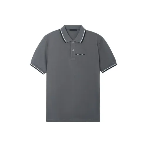 PRADA Men's Logo Patch Polo Shirt Gray