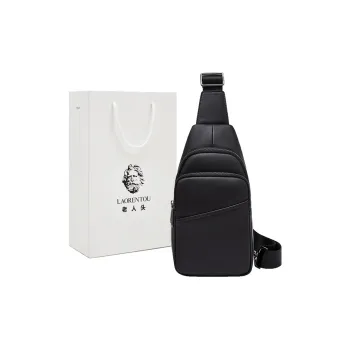 Old Man's Head Top Grain Cow Leather Sling Bag Men's Black