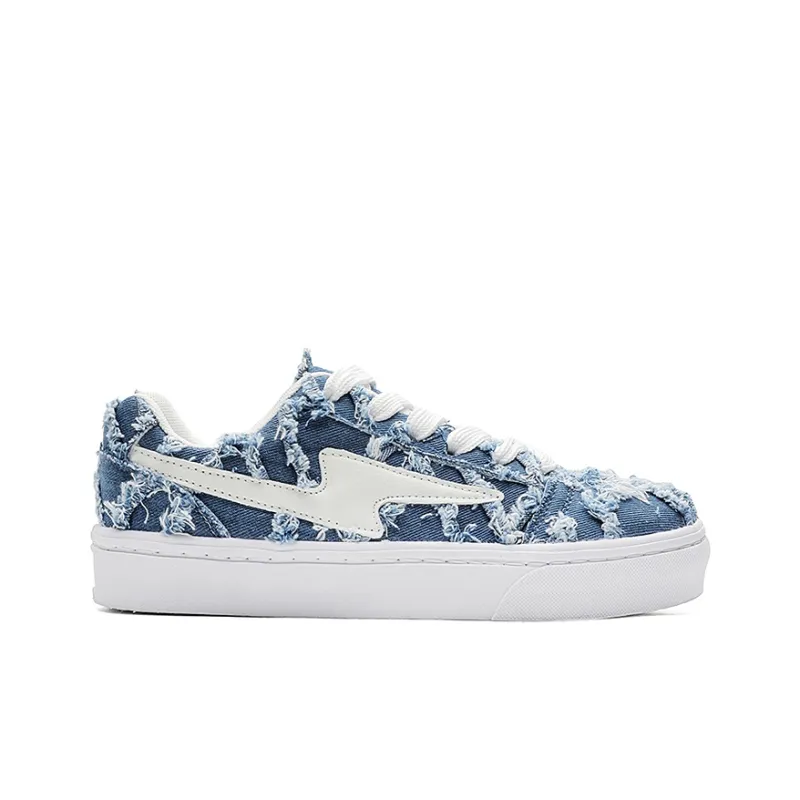 OUBT Lightning Design, Denim Frayed Edge Breathable And Slip Resistant Low Top Skateboard Shoes Unisex-1