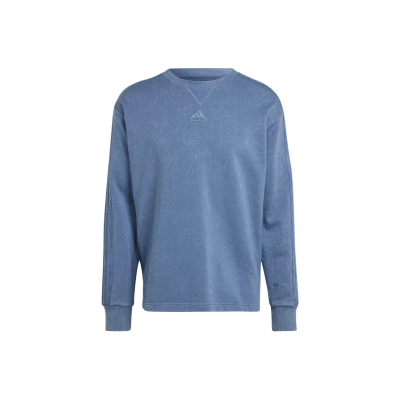 Adidas All Szn French Terry 3 Stripes Garment Wash Crew Sweatshirt-0