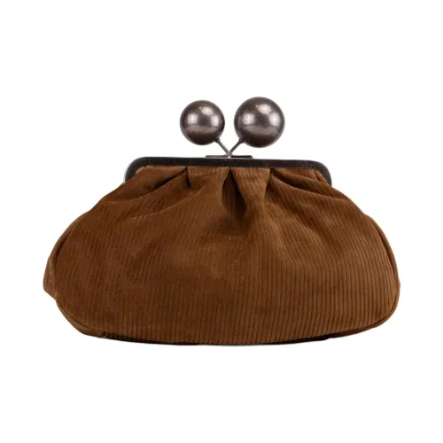 WEEKEND MaxMara Cow Leather Clutch Medium Size Women's Brown