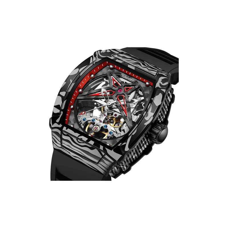 Dulunwe Fissioner Collection Automatic Mechanical Movement TPU Strap Watch Men's Watches Black Dial-4
