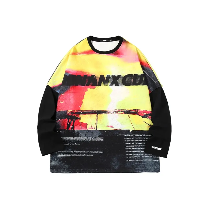 GENANX Sweatshirts Men Black Yellow Print-0