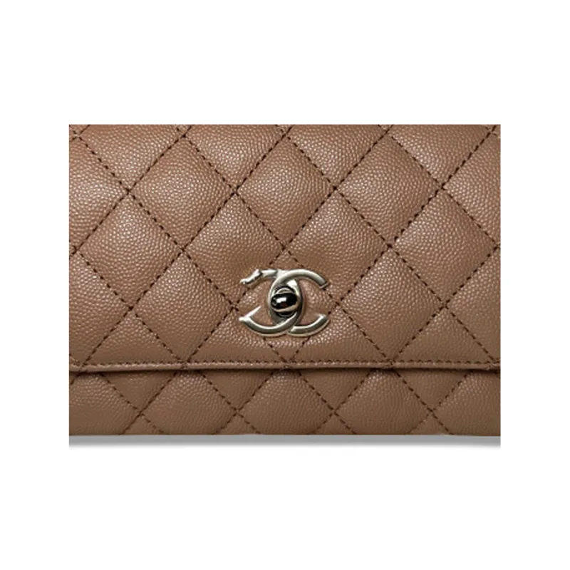 CHANEL Coco Handle Grain Embossed Caviar Cow Leather Portable Crossbody Bag, Shoulder Bag Women's Milk Tea Beige-2