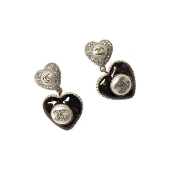 CHANEL Glazed Pearl Rhinestones Earrings Women's Black