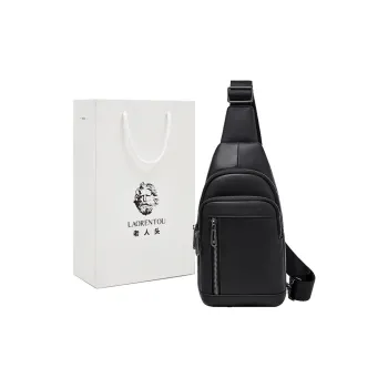 Old Man's Head Top Grain Cow Leather Sling Bag Men's Black