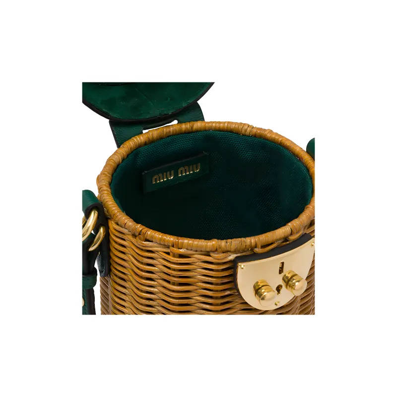 MIU MIU Wicker Shoulder Bag Women's Honey Billiards Green-4