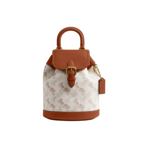 COACH Coated Canvas With Leather Backpack Small Size Women's Beige & Brown