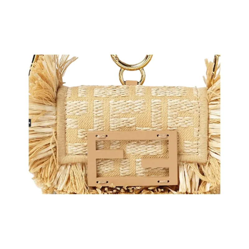 FENDI Baguette Cotton Handbag Extra Mini Women's Beige-4