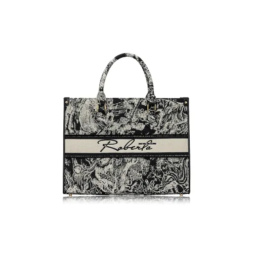 ROBERTA DI CAMERINO Fabric Tote Handbag Women's Black Jacquard Ecru/Ecru Jacquard Gold/Ecru Jacquard Silver