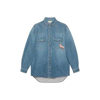 GUCCI Eco washed Cat patch Organic Denim Shirt