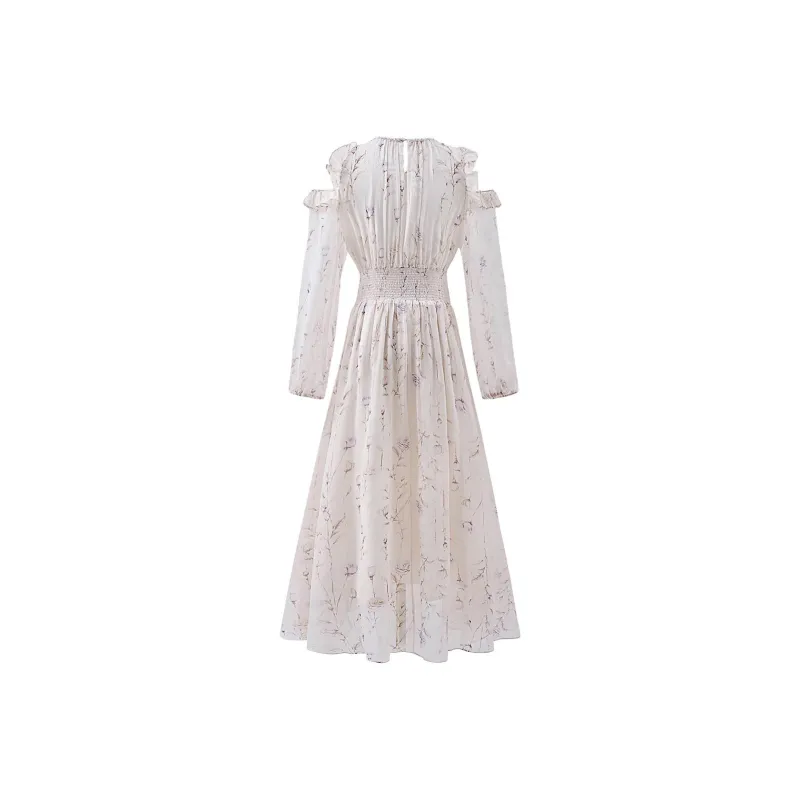 Fish Rabbits Long Sleeved Dress Women's Floral Pink-1