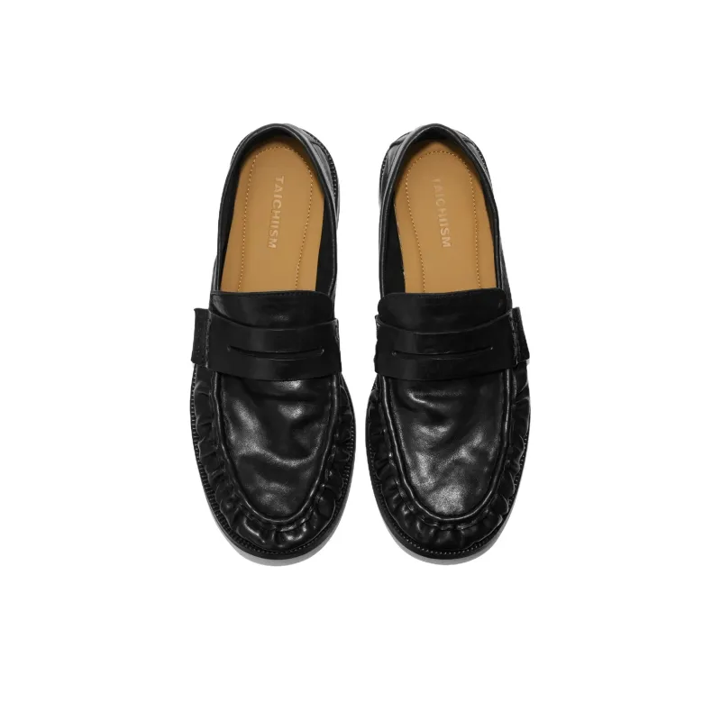 TAICHIISM Soft Pleated Loafers Unisex Washed Black-3