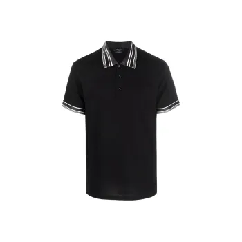 VERSACE Striped-Edge Short-Sleeved Polo Shirt