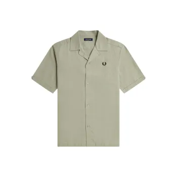 FRED PERRY Linen-Blend Revere Collar Shirt Shirt Men's Seagrass Color