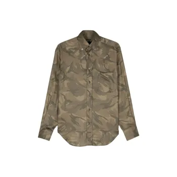 TOM FORD Camouflage Printed Curved Hem Twill Shirt