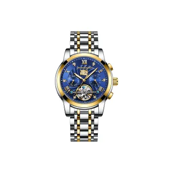 POEDAGAR Mechanical Movement Stainless Steel Watchband Watch Men's Watches Blue Dial