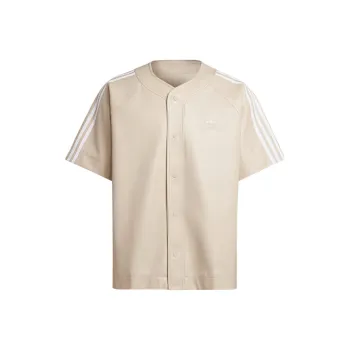 adidas originals Faux Leather Adicolor 3 Stripes Baseball Shirt Beige