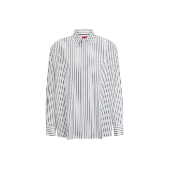 HUGO BOSS Oversized Fit Shirt In Striped Cotton Poplin Shirt Men's White