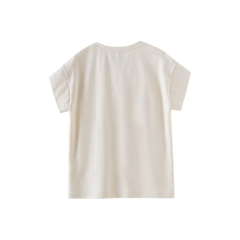 OUNIXUE Summer Regular T Shirt Women's Gray Apricot-1