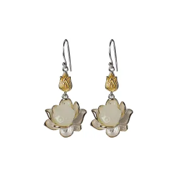 Royal Heaven's Choice Hetian Jade Earrings Pale Greenish White Jade Women's