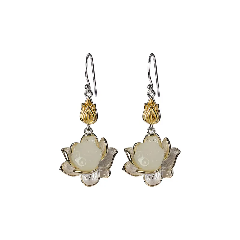Royal Heaven's Choice Hetian Jade Earrings Pale Greenish White Jade Women's-0