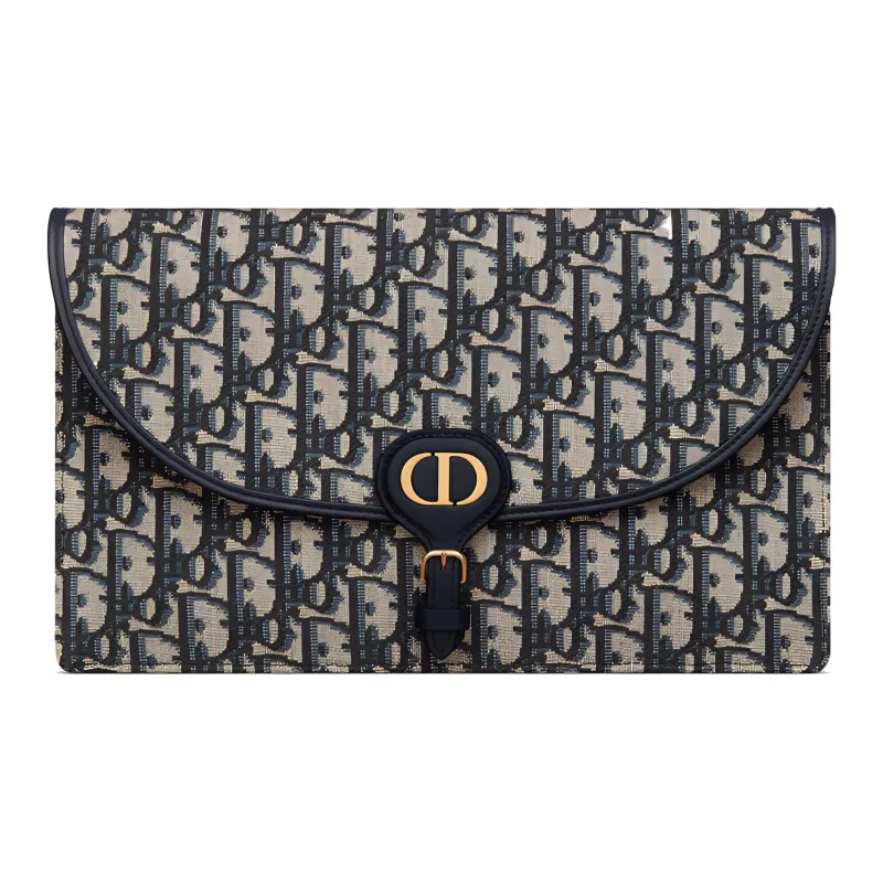 DIOR Bobby Jacquard Fabric Clutch Women's Blue-0
