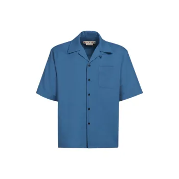 MARNI Tropical Wool Bowling Shirt Shirt Men's Blue