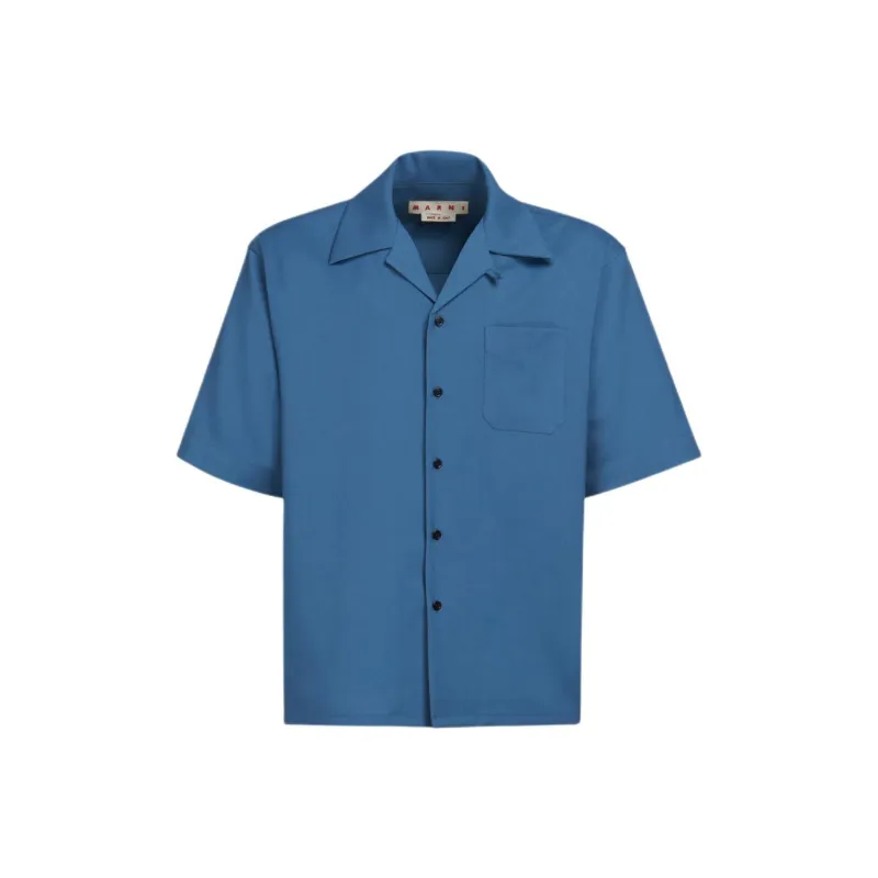 MARNI Tropical Wool Bowling Shirt Shirt Men's Blue-0