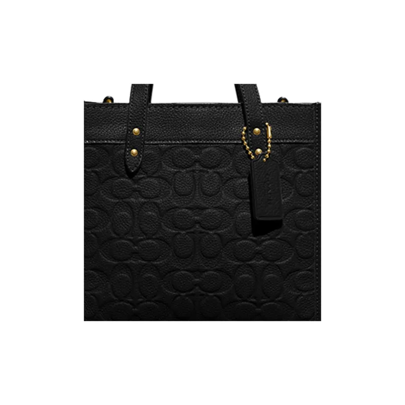 COACH Field Polished Grained Leather Tote Bag Shopping Bag Shoulder Bag Crossbody Bag Handbag Small Size Women's Black-3