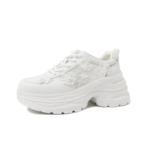 CAMEIDO Slip Resistant Low Top Chunky Sneakers Women's White